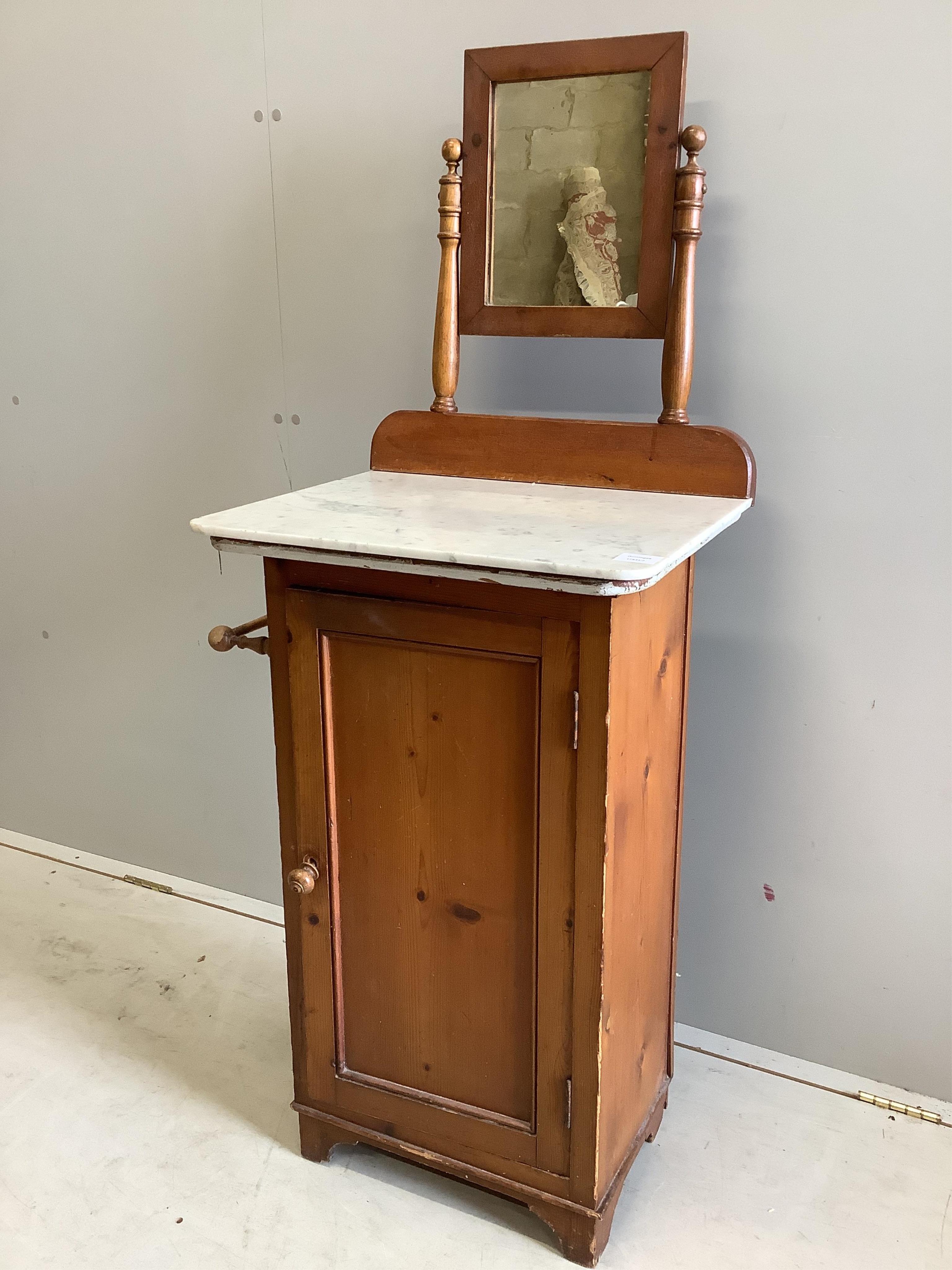 A French marble top washstand, width 58cm, depth 43cm, height 137cm